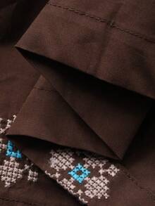 DAZY Blusa de niña con cuello de volantes, mangas de pétalos y bordados, camisa holgada y versátil con estilo francés para el otoño - Marrón - Ver 8