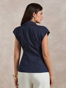 Briarwyn Women's Striped Lapel NeckSingle-Breasted Casual Blazer - Navy Blue - View 2