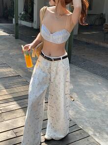 DAZY Atasan Camisole Halter Bergaris Esensial untuk Pantai Musim Panas Wanita - Biru - View 6
