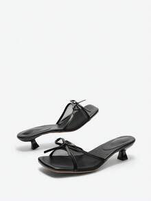 女士优雅高跟凉鞋，纯色 PU 皮革与网眼组合设计，高跟正装凉鞋，适合夏季海滩、派对、户外穿着 - 黑色 - 查看 6