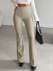 High Waist Seam Front Flare Leg Jeans - White - View 6