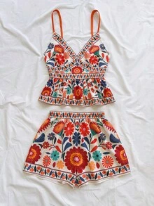 Soleia Set da 2 pezzi con canotta a stampa floreale e pantaloncini, outfit casual da vacanza per donna - Multicolore - Visualizzare 6