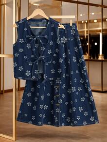 GlowEve Women's Minimalist Print Sleeveless Denim Top - Blue - View 8