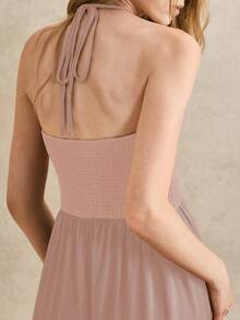 Écloséra Robe longue élégante de style rétro français en perles, tricotée et tissée, de couleur rouille, pour le printemps/été. Robe longue, robe d'été longue, robe de vacances, robe de plage longue pour femmes. Robe d'été femme à col ras-du-cou, robe de style bohème pour tenue de villégiature - Rose bonbon - Voir 2
