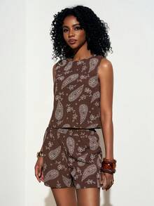 Zivah 2026 Women's Printed Vacation Casual Unique Pattern Printed Fabric Top And Shorts Set - Black - View 5