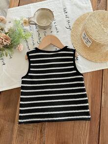 LMoss Kids Young Girl Knitted Striped Fitted Camisole - Black - View 2
