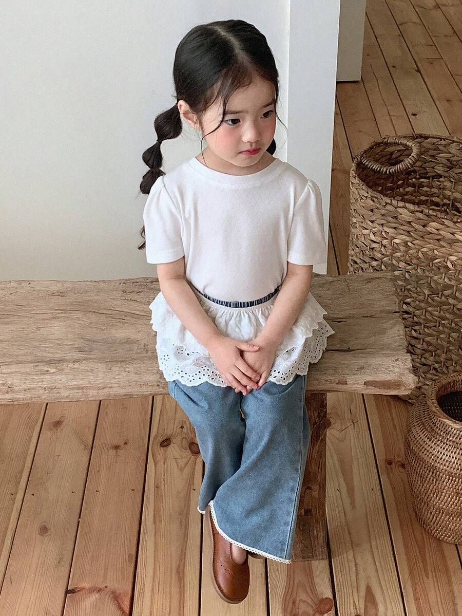 DAZY Baby Girl Lace Ruffle Hem Korean Style Layered Skirt - White - View 1