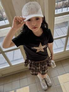 Dazy Kids Tween Girl Letter, Leopard Print, Star Graphic Round Neck Short Sleeve Casual T-Shirt - Black - View 5