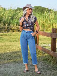 EMERY ROSE 女士度假休闲水洗锥形牛仔裤 - 藍色 - 查看 5