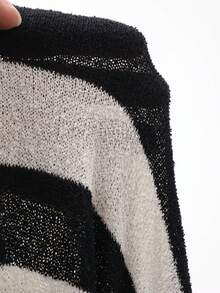 DAZY 女士休闲撞色条纹无袖针织连衣裙，夏季，婚礼宾客礼服，女士长款连衣裙 - 黑色 - 查看 8