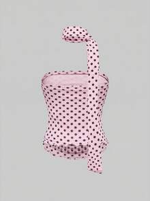 ROMWE J-Fashion Women's Casual Polka Dot Print Tube Top For Summer - Pink - View 2