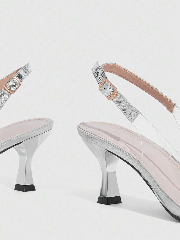 CUCCOO SZL Pointed Toe Transparent TPU Stiletto Heel Elegant Commute/Party/Work Pumps, Apricot Color Ladies High Heel Slingbacks For Christmas Spring Shoes