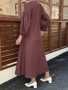 DAZY Women's Oversized Scoop Neck Printed Patchwork Loose Vacation Style Elegant Dress Sundress - Brown - View 3