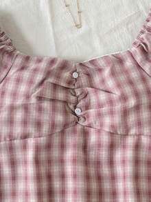 SHEIN 少女休闲翻领收腰短袖露脐衬衫 - 粉色 - 查看 4