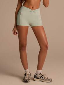 Fluxe Women's Casual Sports Twist Waist Fitted Shorts,Summer Green Sportswear For Spring Break,Beach,Party,Graduation,,Joggers&Sports Shorts - Green - View 8