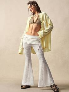 Bohemela BOHO Casual Vacation Textured Knit Flare Leg Pants For Women - White - View 4