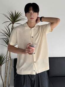 DAZY 男士白色提花短袖针织上衣，夏季 - 白色 - 查看 5