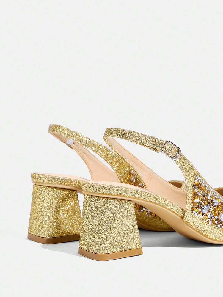 CUCCOO TILAWA Women's Cloth Square And Glass Rhinestone Decorative Pointed Women's High-Heeled Shoes, Suitable For Going Out, Banquets, Parties And Other Activities
