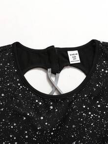 SHEIN Bộ đồ liền thân thể thao dài tay thường ngày cho bé gái tuổi teen - màu đen - Xem 3