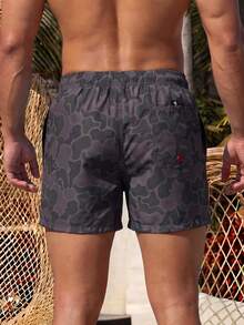 Palasendo Men's Drawstring Waist Camouflage Pattern Beach Shorts - Brown - View 2