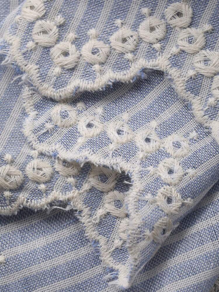 Women's Casual Striped Embroidered Floral Stand Collar Shirt And A-Line Skirt 2-Piece Set, Spring/Summer