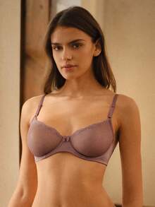 性感蕾丝钢圈半罩杯文胸 - 乾枯玫瑰色 - 查看 3