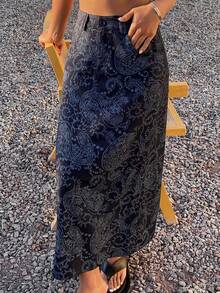 DAZY Women's Casual Floral Print Straight Skirt, Summer - Blue - View 6