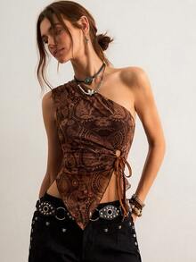 Freevana Women's Casual Paisley Print Sleeveless Top - Coffee Brown - View 6