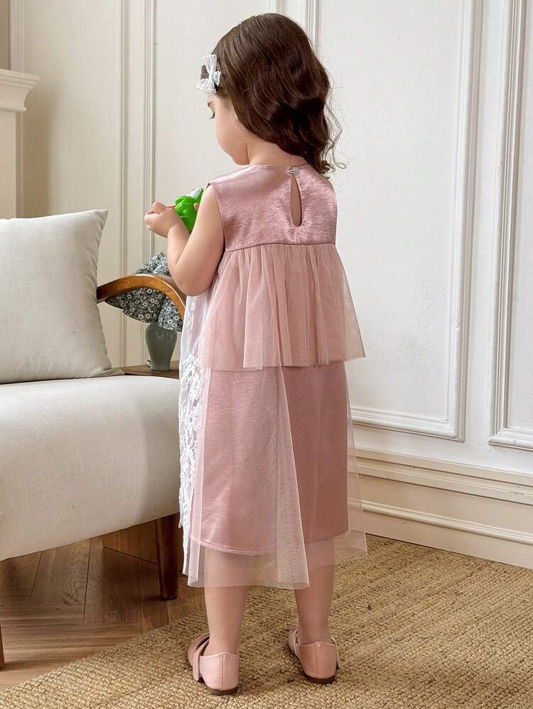 Young Girl Summer Elegant Embroidered Mesh Sleeveless Dress