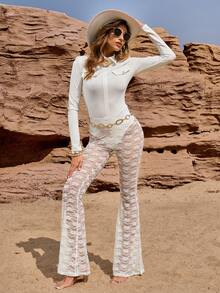 INAWLY Solva Women's Solid Color Casual Faux Pocket Long Sleeve Bodysuit - White - View 3