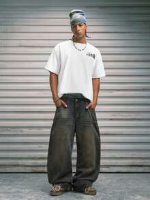 Modcrash 1件 Hearty Haven 宽松休闲时尚百搭街头风阔腿直筒牛仔裤 - 霧霾藍 - 查看 7