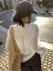 DAZY Teen Girl Casual Letter Print Long Sleeve T-Shirt, Spring/Summer - White - View 3