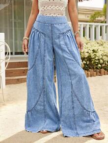 EMERY ROSE Women's Casual High Waist Wide Leg Washed Denim Jeans Baggy Jeans - Light Wash - View 1