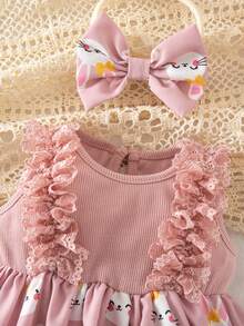 SHEIN 新生儿条纹连体衣，二合一连体衣 - 淺粉色 - 查看 4