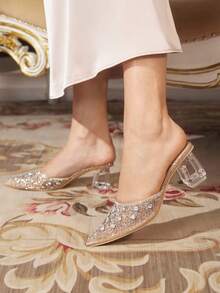 CUCCOO TILAWA Sepatu Wanita Bertumit Tinggi Berhiaskan Kristal dan Rhinestone Kaca, Cocok untuk Acara Keluar Rumah, Perjamuan, Pesta, dan Aktivitas Lainnya - emas oranye - View 7