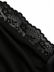 Sweetra Vestido sin mangas con cuello halter, de talla grande, de unicolor con aplicaciones de encaje - Negro - Ver 5