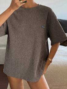 DAZY Women's Casual Letter Print Short Sleeve T-Shirt, Summer - Brown - View 3