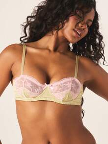 MISSGUIDED Women Bra And Brief Set With Lace Contrast Details Underwire Support Full Coverage Intimate Lingerie Collection - Yellow - View 4