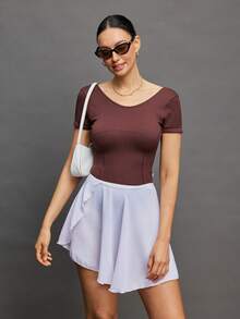 Activina Women's Solid Color Round Neck Jumpsuit, Fashionable Summer Sportswear Ballet Clothes Women Backless Exercise Workout - Brown - View 2