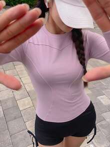 DAZY 女款素色彈性小立領修身長袖夾克，休閒運動風，適合春秋校園穿著 - 藕粉色 - 查看 5