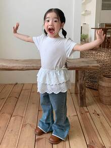 DAZY Baby Girl Lace Ruffle Hem Korean Style Layered Skirt - White - View 5