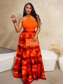 BamGleam Women's Summer Fashion Tie-Dye Print Patchwork Backless Dress - Multicolor - View 4