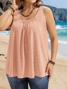 EMERY ROSE 大码休闲吊带背心，无袖简约风格，适合女士度假春季穿搭，网纱材质。 - 淺粉色 - 查看 7