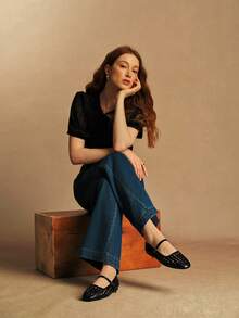 Rosivie Women Flat Bottom Strip Laser Pattern Mary Jane  Shoes Suitable For Vacation Daily Casual Elegant Daily - Black - View 6