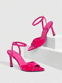 CUCCOO SZL Sandal Hak Tinggi Minimalis Wanita Warna Maroon yang Dapat Diatur, Untuk Pemakaian Sehari-hari Kasual, Sepatu Musim Semi, Liburan Musim Semi, Paskah, Pesta Prom, Natal, Sepatu Musim Semi Musim Panas - Beludru vertikal naik merah - View 3