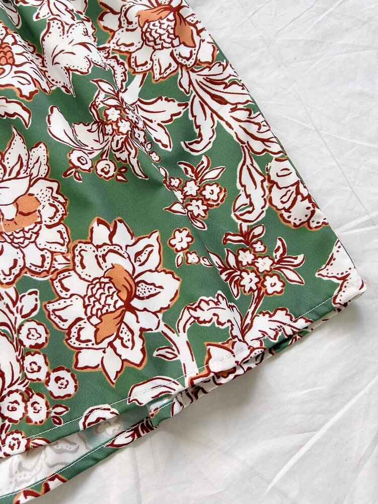 Soleia Women's Floral Print Camisole And Shorts 2-Piece Set, Casual Vacation Outfit,Boho Clothes For Women,Beach Beach Cruise Vacation Road Trip City Vacation Holiday Dating Afternoon Tea Vacation, Music Festival Music Festival Outfits, Bohemian Style, Beach Vacations, Sandy Beaches, Summer, Music Festival Outfits Suitable For All Seasons, Everyday Commuting, Wedding Season, Parties, Carnivals, Island Vacation Outfits - Green - View 5