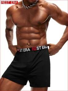 1条男士字母腰带平角内裤，舒适时尚黑色 - 黑色 - 查看 4