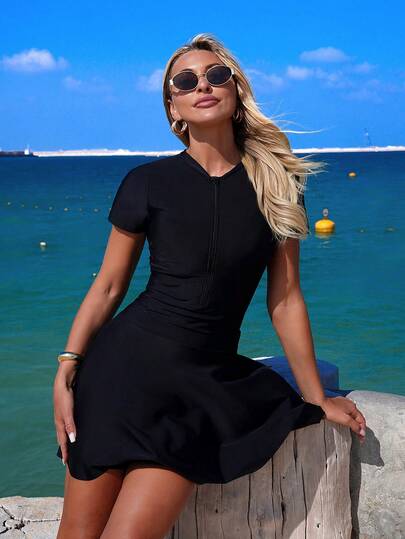 Swim Shayni 26SS Spring/Summer Beach Vacation Conservative Basic Short Sleeve One-Piece Swimsuit With Matching Skirt 2 Pieces Set 2026 New Women's Swimwear ArrivalFor School,Suitable For Holiday, Date, Afternoon Tea, Western, Cruise, Beach, Island, Road Trip, All Seasons, Music Festival, Boho Vacation,Bohemian Vacation, Chill Autumn ,Western Boho ,Elegant Tops For Women Women's Swimsuits Tummy Control Yacht Dress Wrap Dresses For Women Wow Dress Z65c7 Code Clothes For Ladies Discount Yatch Outfit Women Women's Holiday Clothes Women's Summer Outfits Women Casual Dresses Women's Beach Outfits Yacht Outfit Women Women's Swimming Dress Women's Swim Dress Black Swim Dress Women's Modest Swimwear Women's Resort Wear