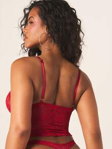 MISSGUIDED Lace Cami Bra And Panty Set With Floral Overlay Design Adjustable Straps Underwire Support Intimate Lingerie Collection - Burgundy - View 3