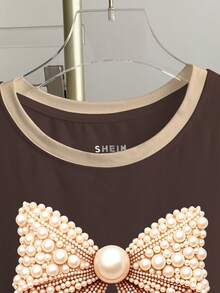 Resyla 女士撞色圆领蝴蝶结印花休闲百搭日常短袖T恤 - 彩色 - 查看 3